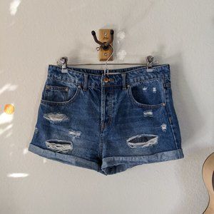 High Waisted Blue Distressed Jean Shorts